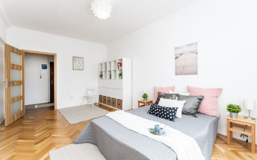 PRODÁNO – Zrekonstruovaný byt 3kk s balkónem a krásným výhledem na Prahu, Strašnice, Praha 10