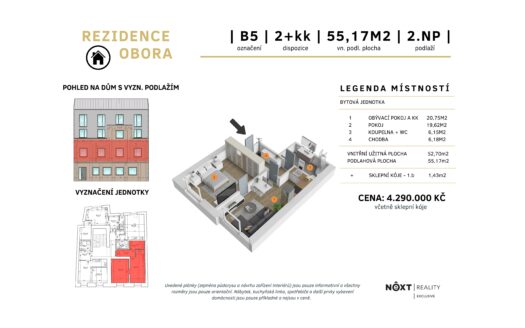 PRODÁNO – Byt 2+kk v developerském projektu REZIDENCE OBORA, B5